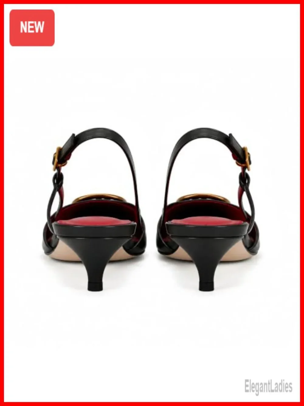 Slingback Kitten Heels Faux Leather Pointed Toe Formal Sandals